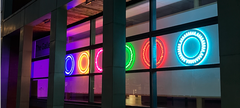 An exhibition of neon rings.