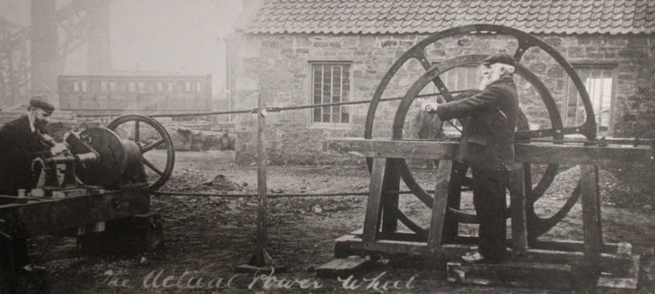 Showing actual power wheel used by George Stephenson to drive lathe 1800s