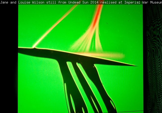 Jane & Louise Wilson, still from Undead Sun, 2014, realised at Imperial War Museum, London. HD video: 13:39 duration.
