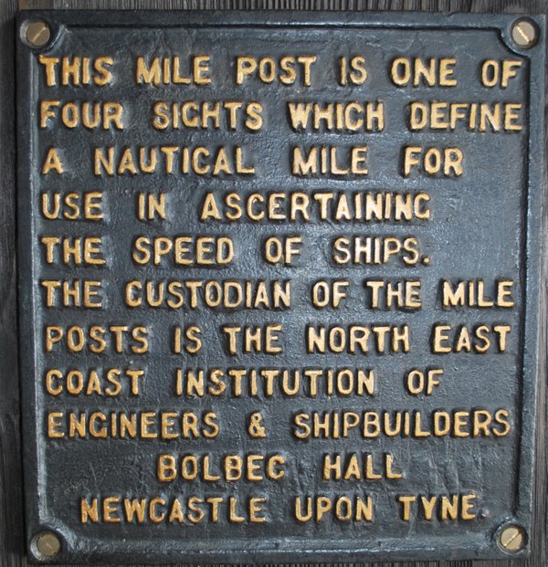 Plate from one of the four posts defining the Hartley Mile, the measured mile used for Turbinia's speed Plate from one of the four posts defining the Hartley Mile, the measured mile used for Turbinia's speed