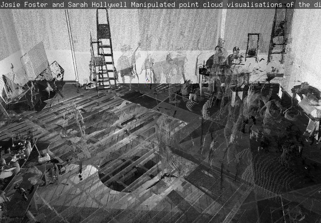 Josie Foster and Sarah Hollywell, Manipulated point cloud visualisations of the disassembly of Gathering,  2019
