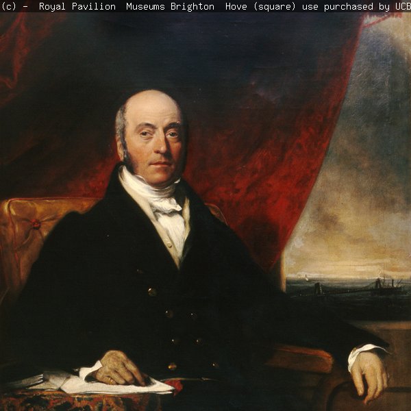 painting of Victorian man in black coat