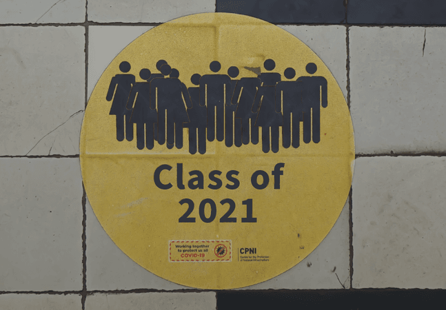 A vinyl floor sticker saying class of 2021
