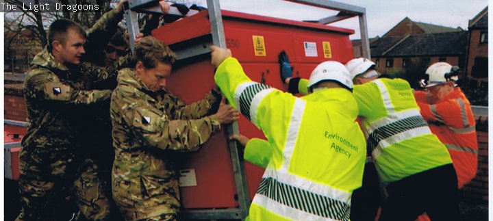 Light Dragoons assisting with the flooding in Mytholroyd, in West Yorkshire