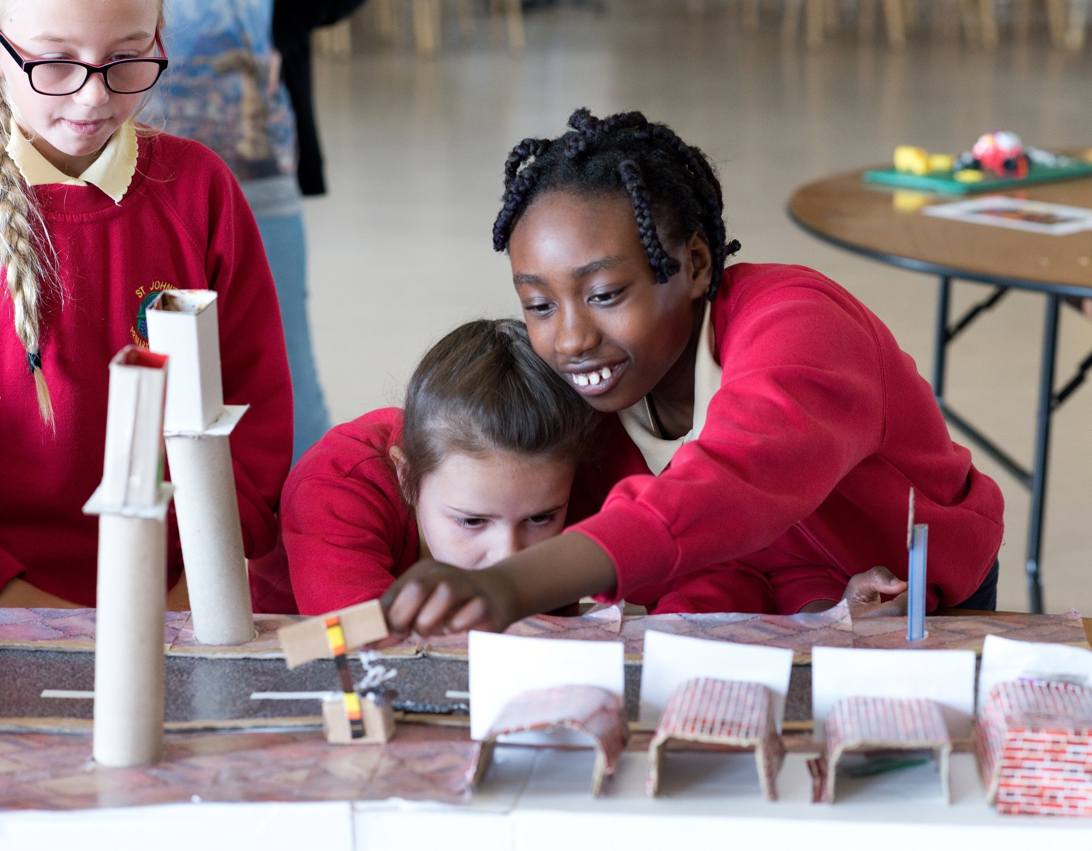 School children building a model