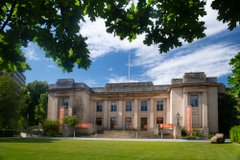 Exterior view of the Great North Museum and front lawn.