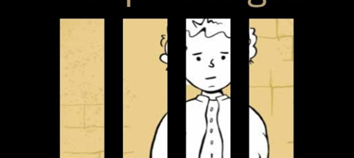 A illustration of a child behind bars