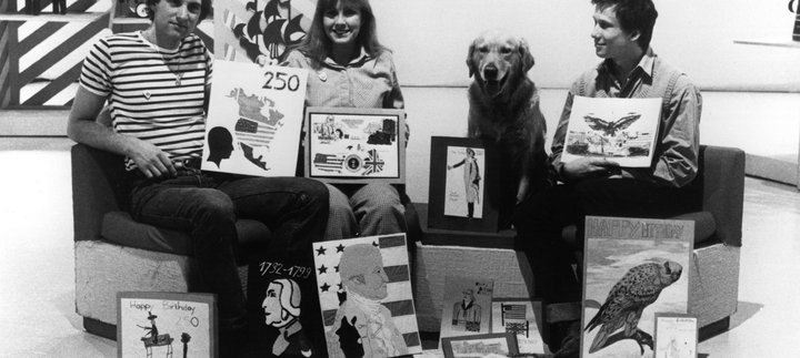 Black and White photograph of Blue Peter presenters, 1982