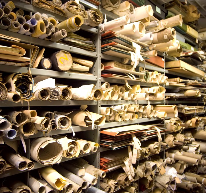 shelves full of large scrolls 