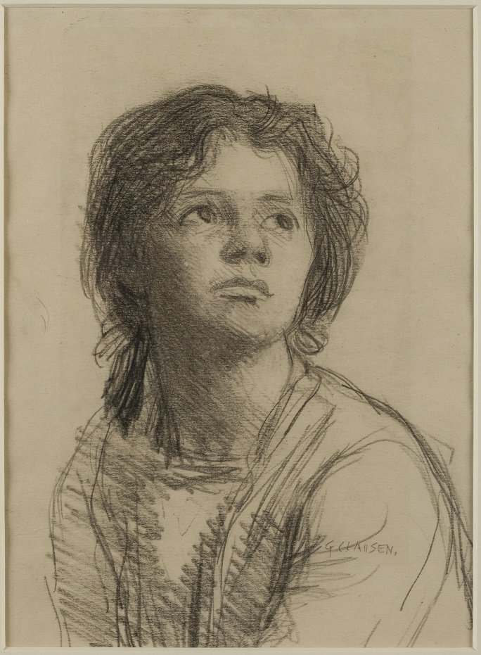 Sir George Clausen RA, Head and Shoulders of a Young Woman, about 1900, pencil on paper. Laing Art Gallery.