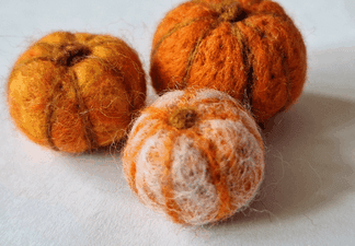 3 needle felted orange pumpkings