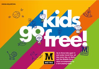 Up to 3 kids aged 11 and under travel free on Metro and Shields Ferry