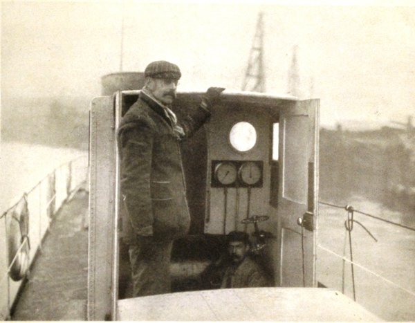 Charles Parsons on board Turbina next to engine room Charles Parsons on board Turbina next to engine room