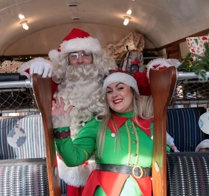 Elf Express 2025: Santa and Elf inside Train Carriage