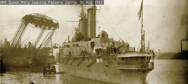 HMS Queen Mary leaving Palmers, Jarrow, 30 Aug 1913