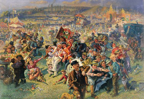 A painting showing the Blaydon Races 
