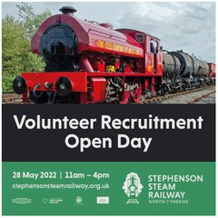 Image showing a steam locomotive pulling freight with words Volunteer Recruitment Open Day