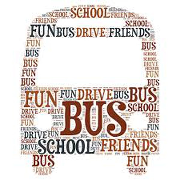 Image of a bus made from words, including 'school', 'bus', 'friends' Image of a bus made from words, including 'school', 'bus', 'friends'