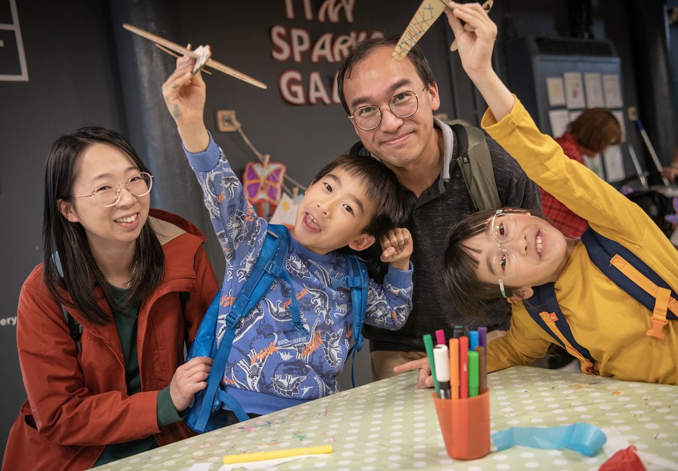 Family in Play + Invent space at Discovery Museum