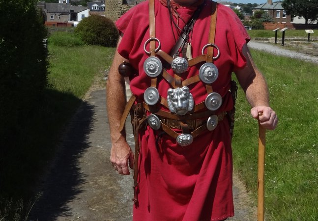 Man dressed as a Roman veteran soldier