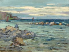 A painting of a blue seascape by the artist Wiliam Henry Charlton