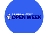 Logo is a blue circle with text The National Lottery Open Week, on a white background