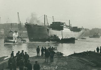 Tanker 'British Warrior' afloat on the River Wear after launch by J.L. Thompson & Sons, North Sands, 22 February 1951