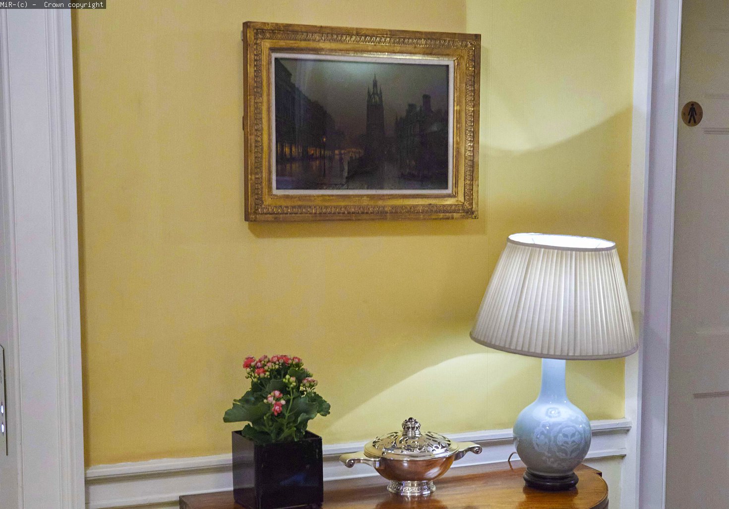 A dark painting of St Nicholas Street in Newcastle. On display at Number 10.