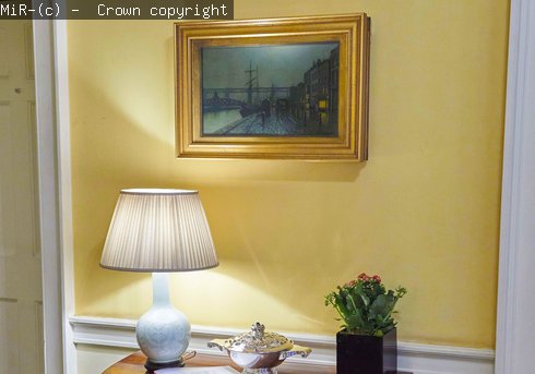 A dark painting of the Newcastle Quayside on display at Number 10.