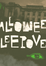 "Halloween Sleepover" featuring the Great North Museum: Hancock, with a glowing green dinosaur skeleton and spooky eyes on a dark background.