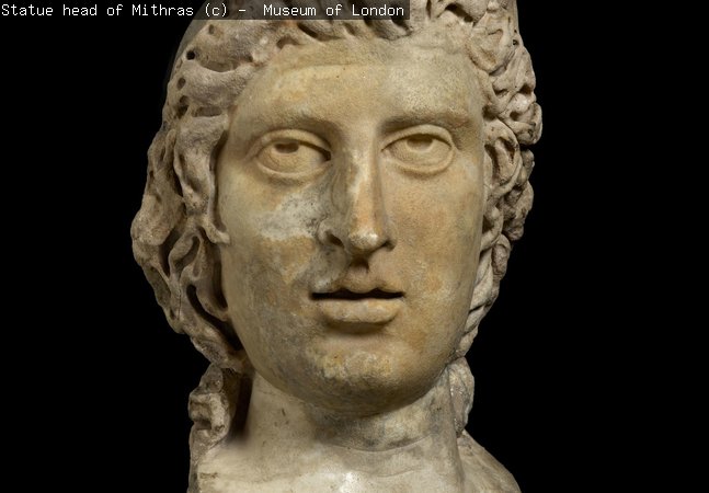 A statue head of the ancient Persian god Mithras, from the Museum of London collections