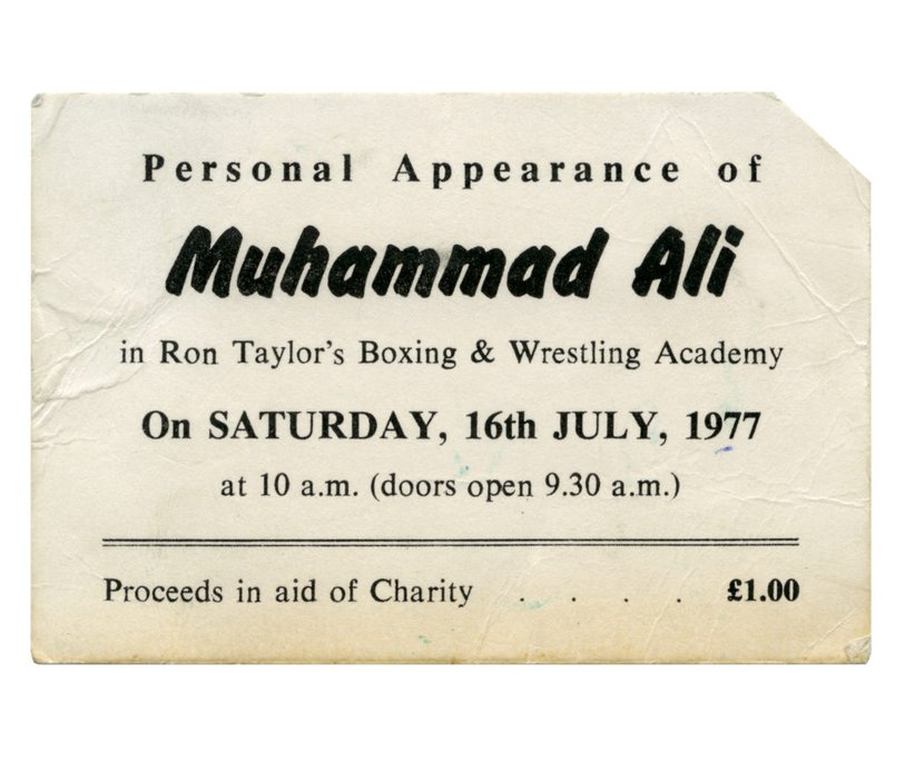 A ticket to see Muhammad Ali in Ron Taylor’s boxing booth at South Shields, 16 July 1977. 