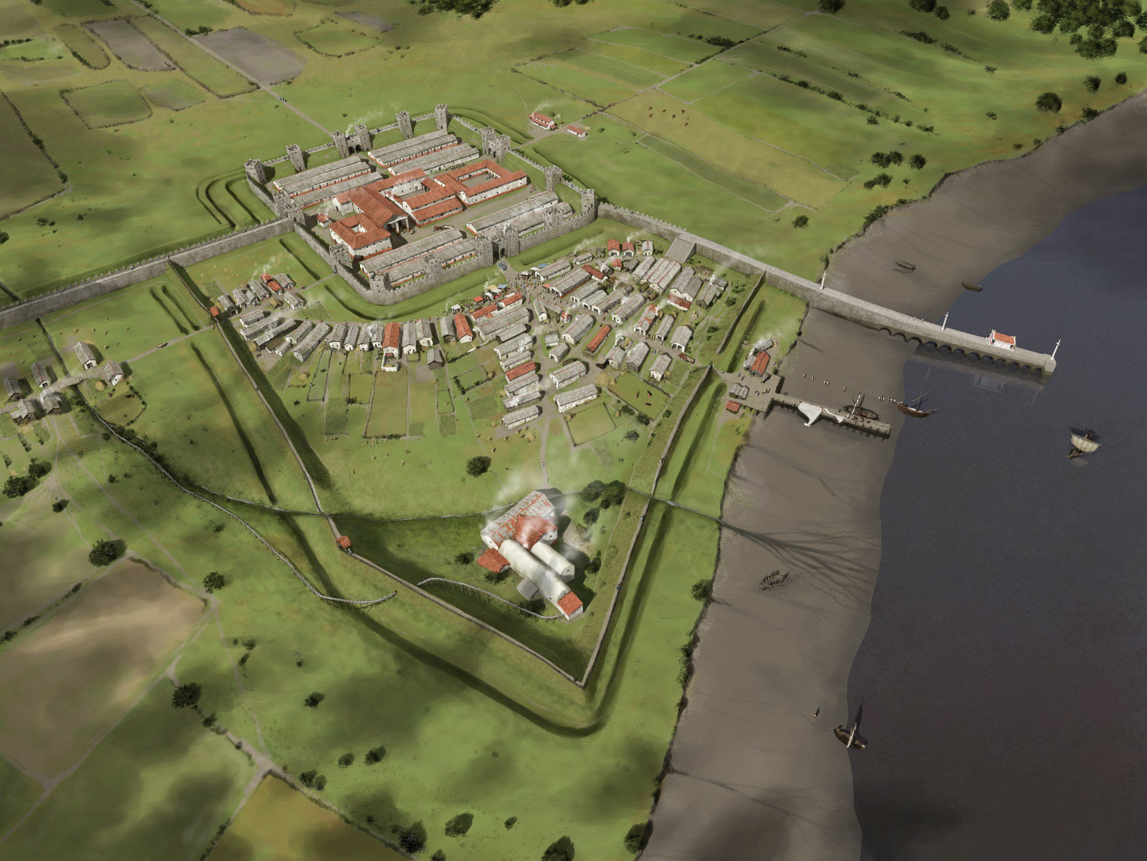 Aerial view of how the Roman fort may have looked