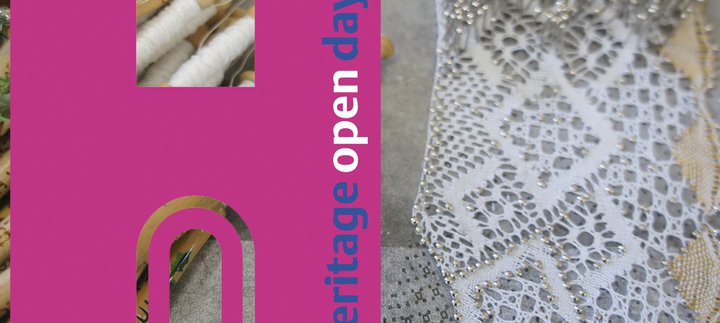 Logo of Heritage Open Days over some lace