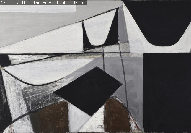 Painted black and white abstract shapes.