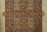 Detailed patterned illistrations from the Gospel of St John page in the Lindisfarne Gospels