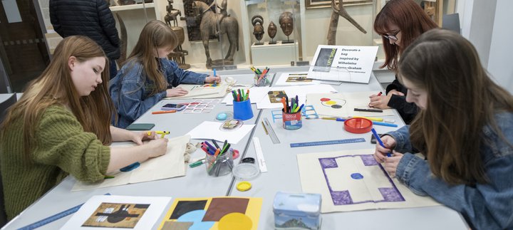 Four people are crafting at the Hatton Gallery