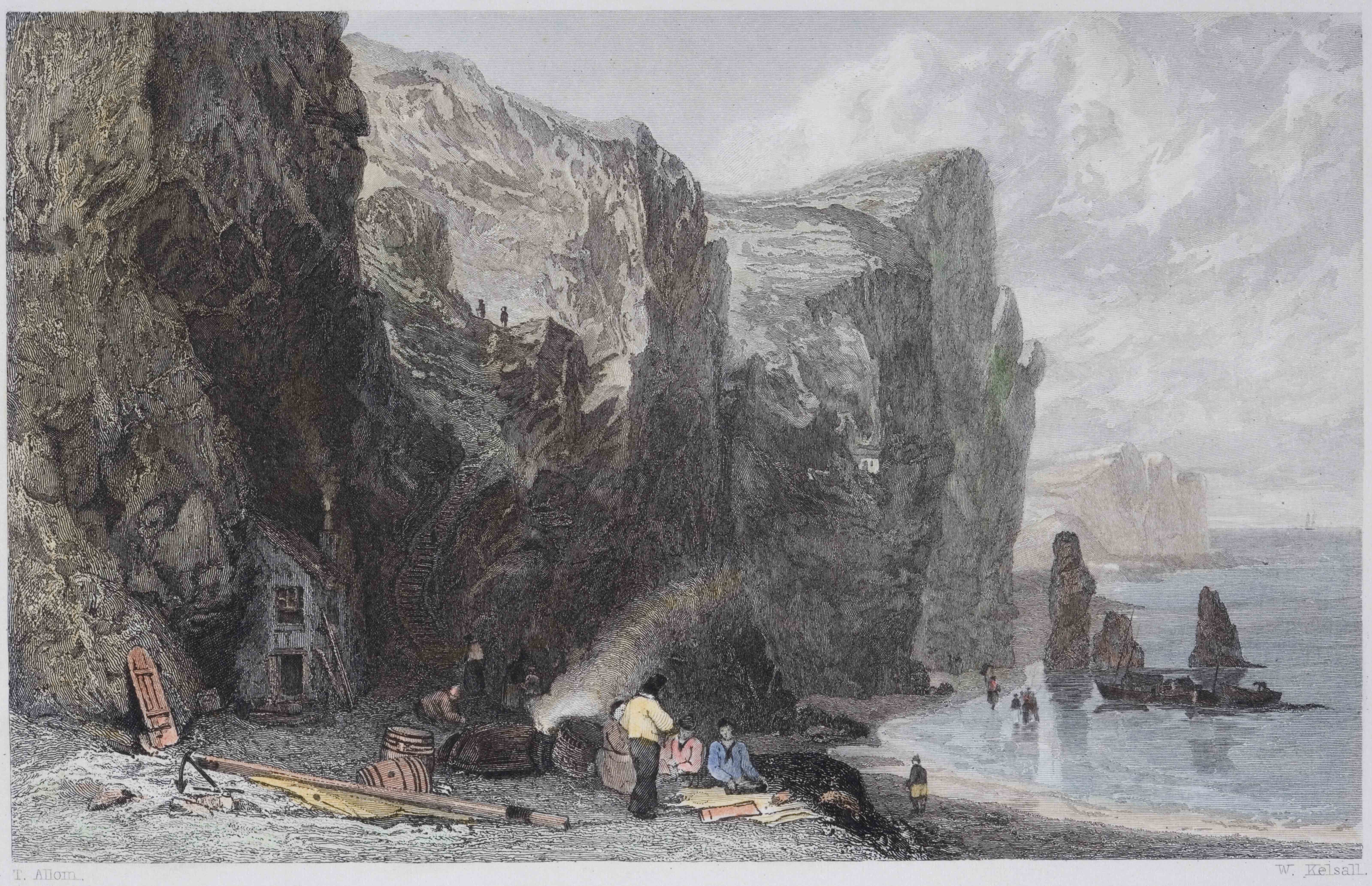 hand coloured print of 'Marsden Rocks'