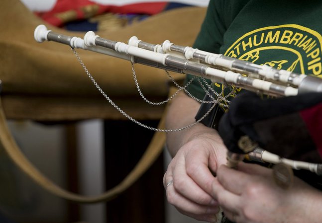A close up of a bagpipe