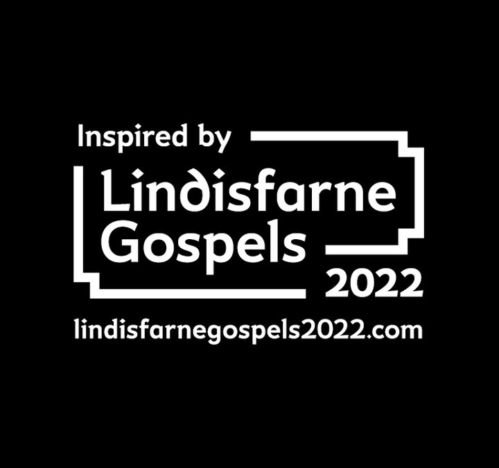Inspired by the Lindisfarne Gospels 2022 text on a black background