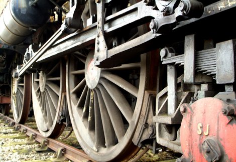 Wheels and lower section of a steam train