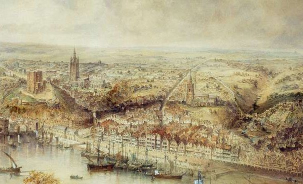 Detail of ‘Newcastle upon Tyne in the Reign of Queen Elizabeth’, 1852 by John Storey (1828-1888). 