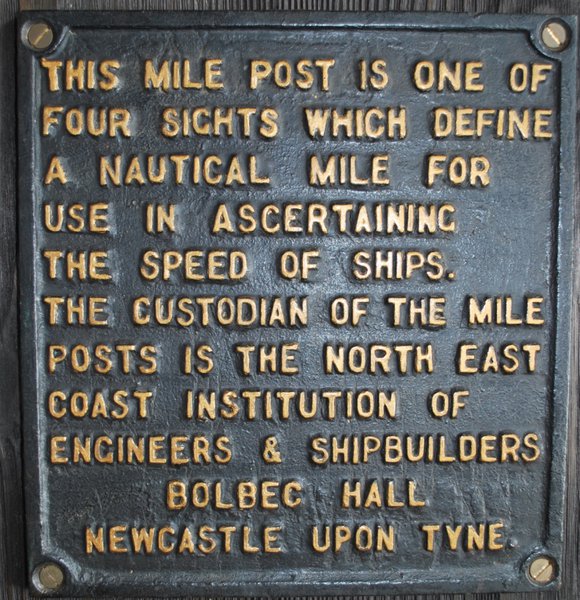 Plate from one of the four posts defining the Hartley Mile, the measured mile used for Turbinia's speed trials 