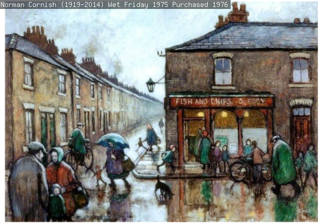 People on a street on a rainy day.