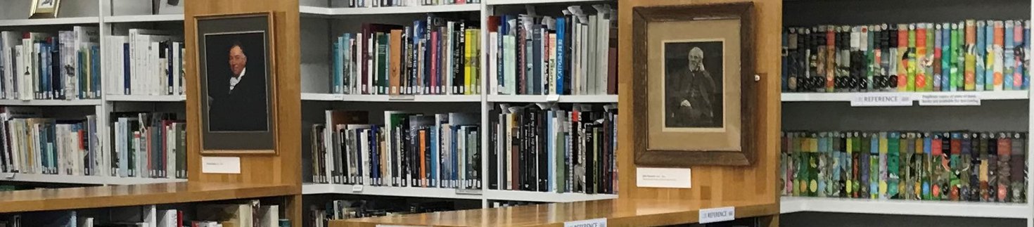 Library books on shelves