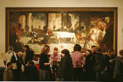 A social gathering at the Shipley Art Gallery in front of a Tintoretto painting