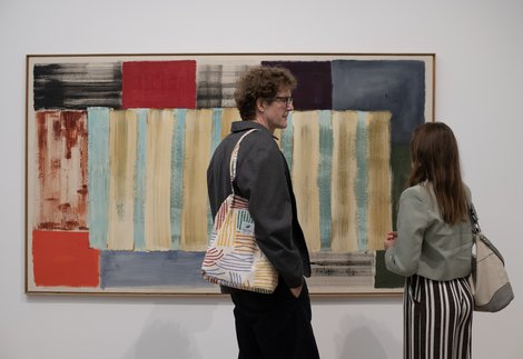 Visitors to Mali Morris exhibition at Hatton Gallery