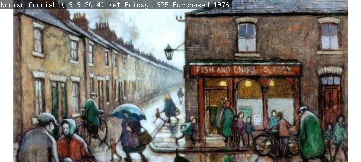 People on a street on a rainy day.