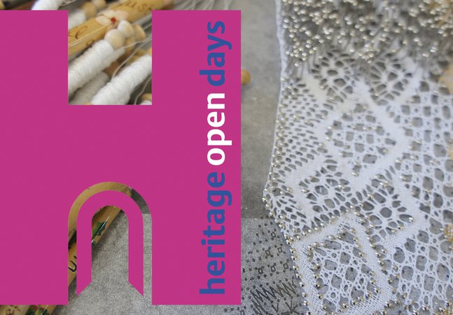 Logo of Heritage Open Days over some lace 