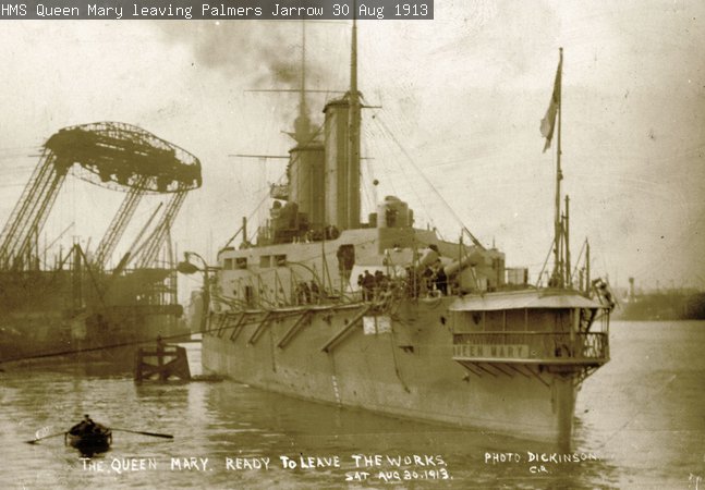 HMS Queen Mary leaving Palmers, Jarrow, 30 Aug 1913